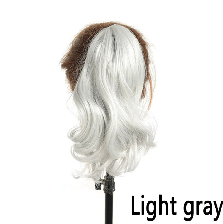 White Smoke Short Wavy Claw Clip Ponytail - Weekend Casual (Fluffy Big Waves) (FEVERCOS) Hair Extension