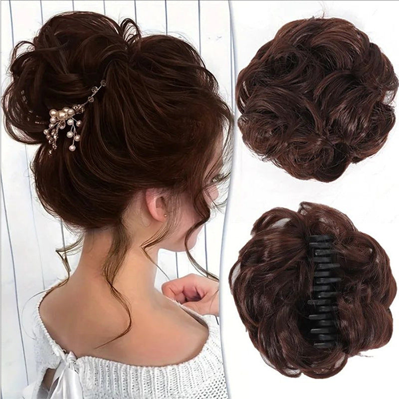 White Smoke Messy Bun Scrunchie Chignon - Lazy Elegance (Wavy Updo Hair Ring) (FEVERCOS) Hair Extension