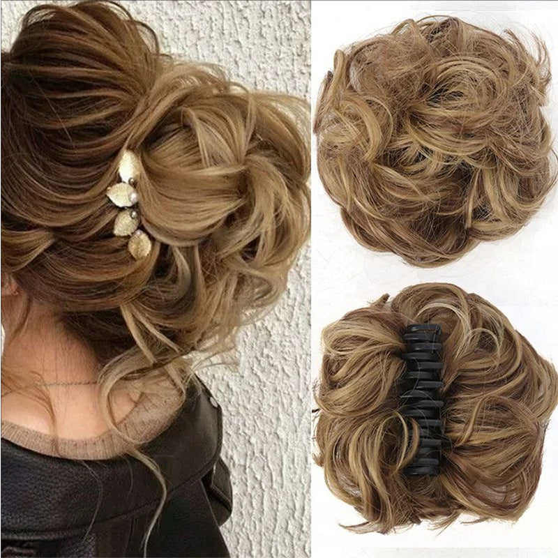 White Smoke Messy Bun Scrunchie Chignon - Lazy Elegance (Wavy Updo Hair Ring) (FEVERCOS) Hair Extension