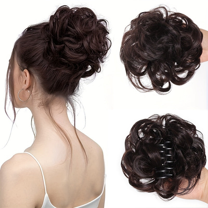 White Smoke Messy Bun Scrunchie Chignon - Lazy Elegance (Wavy Updo Hair Ring) (FEVERCOS) Hair Extension