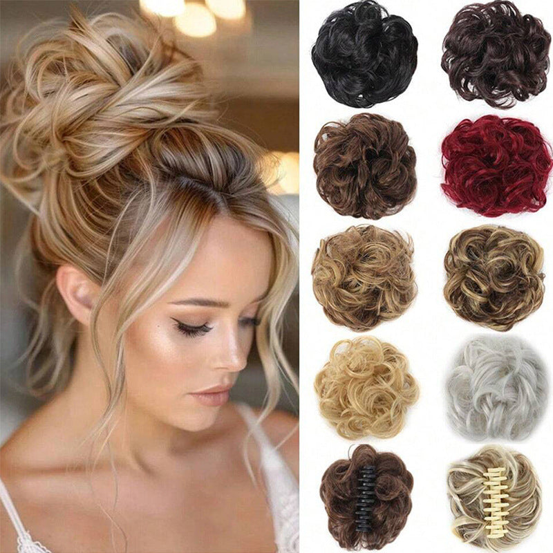 White Smoke Messy Bun Scrunchie Chignon - Lazy Elegance (Wavy Updo Hair Ring) (FEVERCOS) Hair Extension