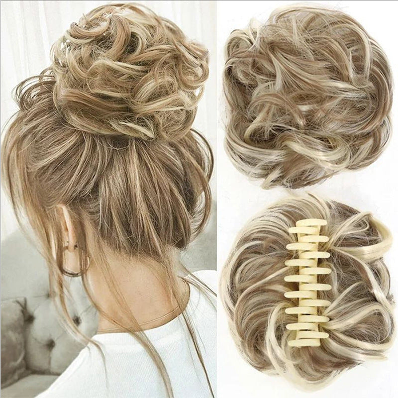 White Smoke Messy Bun Scrunchie Chignon - Lazy Elegance (Wavy Updo Hair Ring) (FEVERCOS) Hair Extension