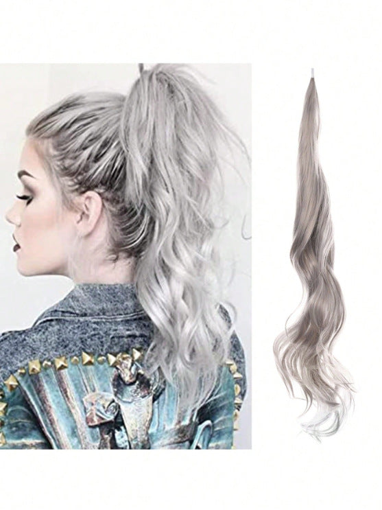 White Smoke Wrap-Around Long Wavy Ponytail - High Glamour (Seamless Attachment) (FEVERCOS) Hair Extension