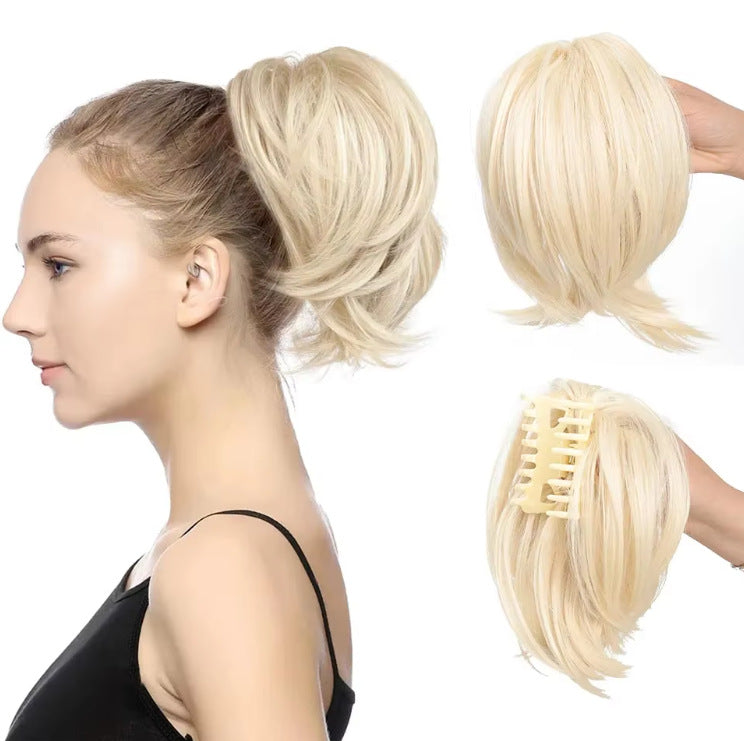 White Smoke Short Straight Spiky Messy Bun - Urban Chic (Claw Clip Updo) (FEVERCOS) Hair Extension
