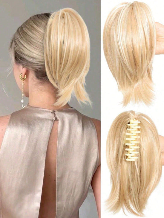White Smoke Short Straight Spiky Messy Bun - Urban Chic (Claw Clip Updo) (FEVERCOS) Hair Extension