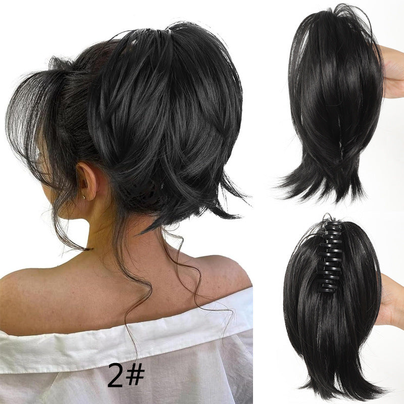 White Smoke Short Straight Spiky Messy Bun - Urban Chic (Claw Clip Updo) (FEVERCOS) Hair Extension