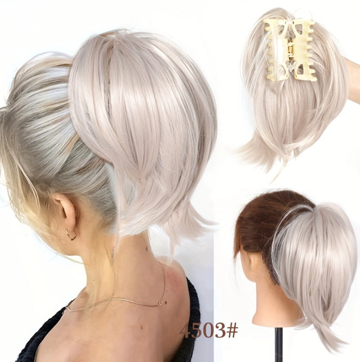 White Smoke Short Straight Spiky Messy Bun - Urban Chic (Claw Clip Updo) (FEVERCOS) Hair Extension