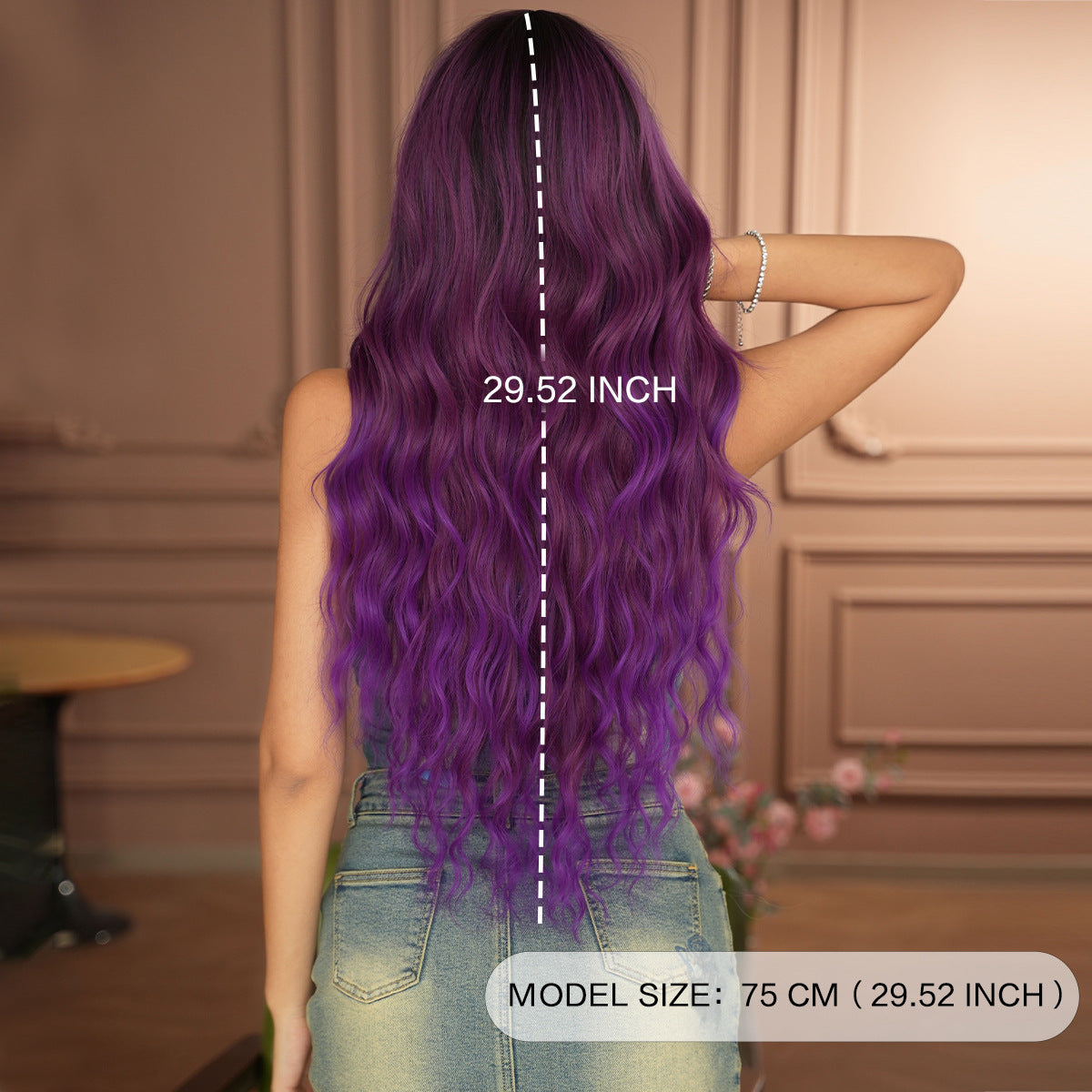 Dim Gray Monet Purple Gradient Wavy Wig - Artistic Collection (Curtain Bangs) (FEVERCOS)