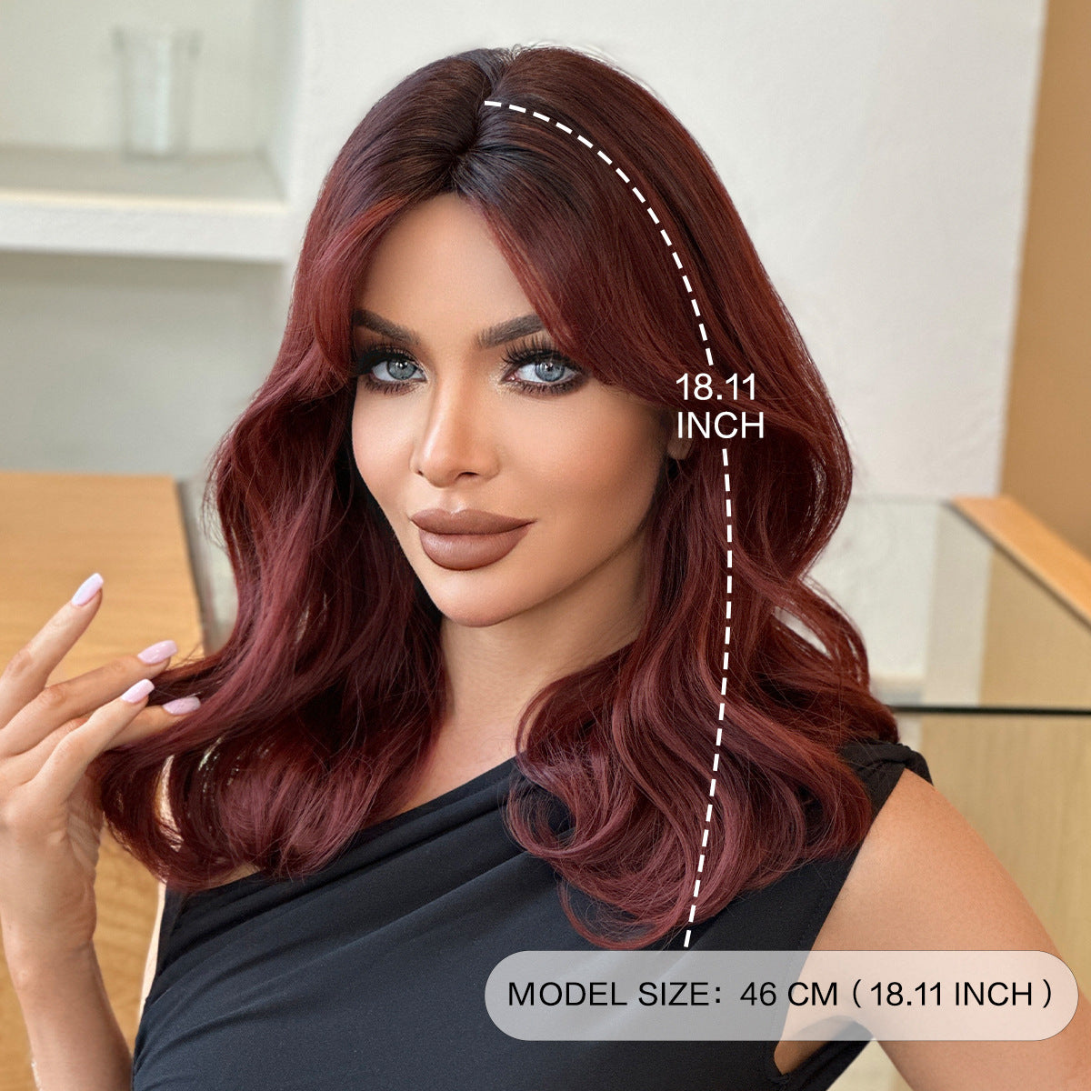 Light Gray Wine Red Shoulder-Length Curly Wig - Everyday Fashion (Curtain Bangs) (FEVERCOS)