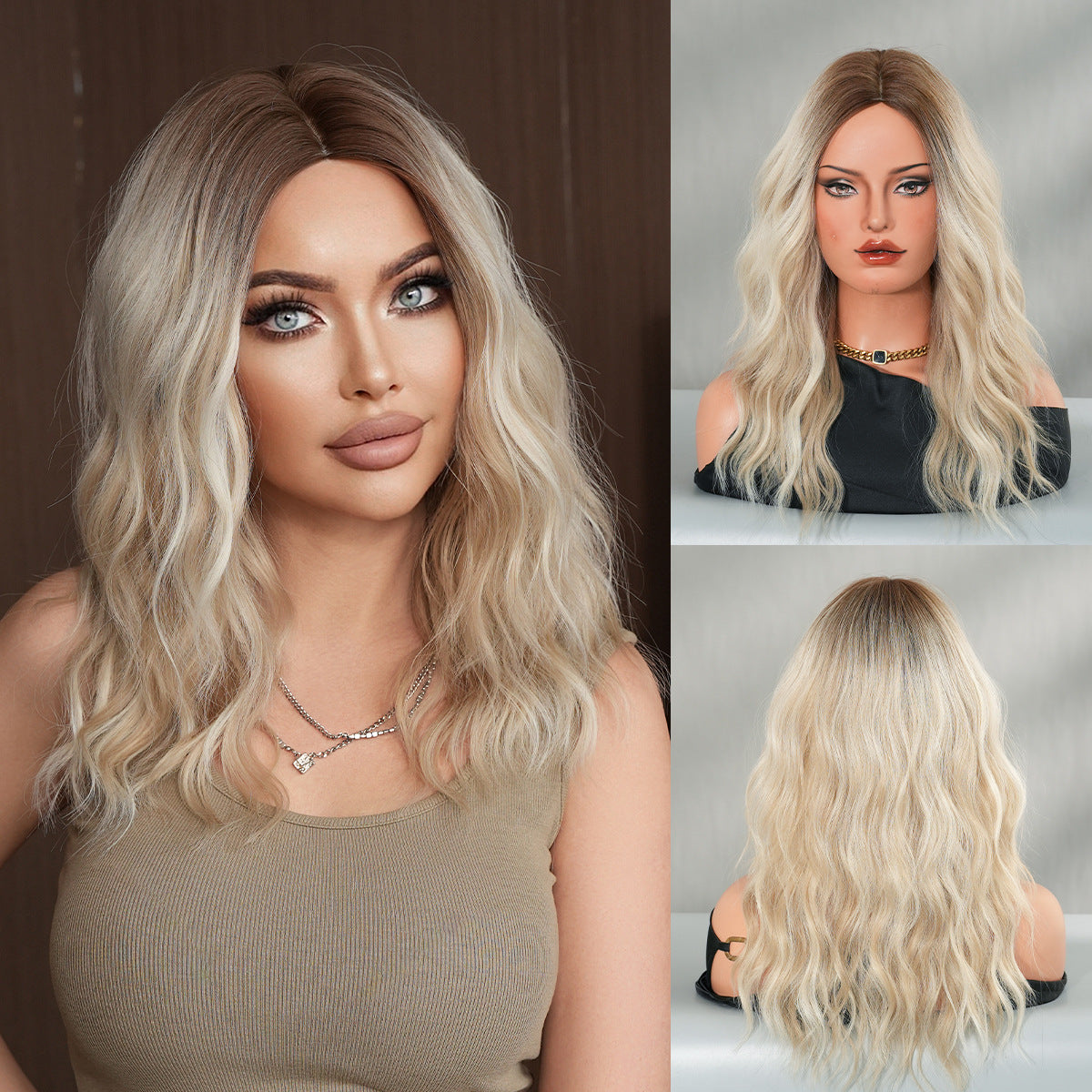 Rosy Brown Coconut Blonde Gradient Water Wave Wig - Beach Collection (Shoulder Length) (FEVERCOS)