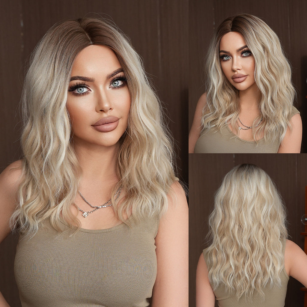 Rosy Brown Coconut Blonde Gradient Water Wave Wig - Beach Collection (Shoulder Length) (FEVERCOS)