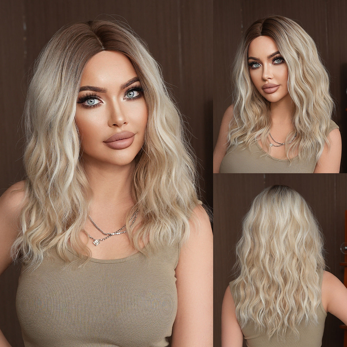 Rosy Brown Coconut Blonde Gradient Water Wave Wig - Beach Collection (Shoulder Length) (FEVERCOS)