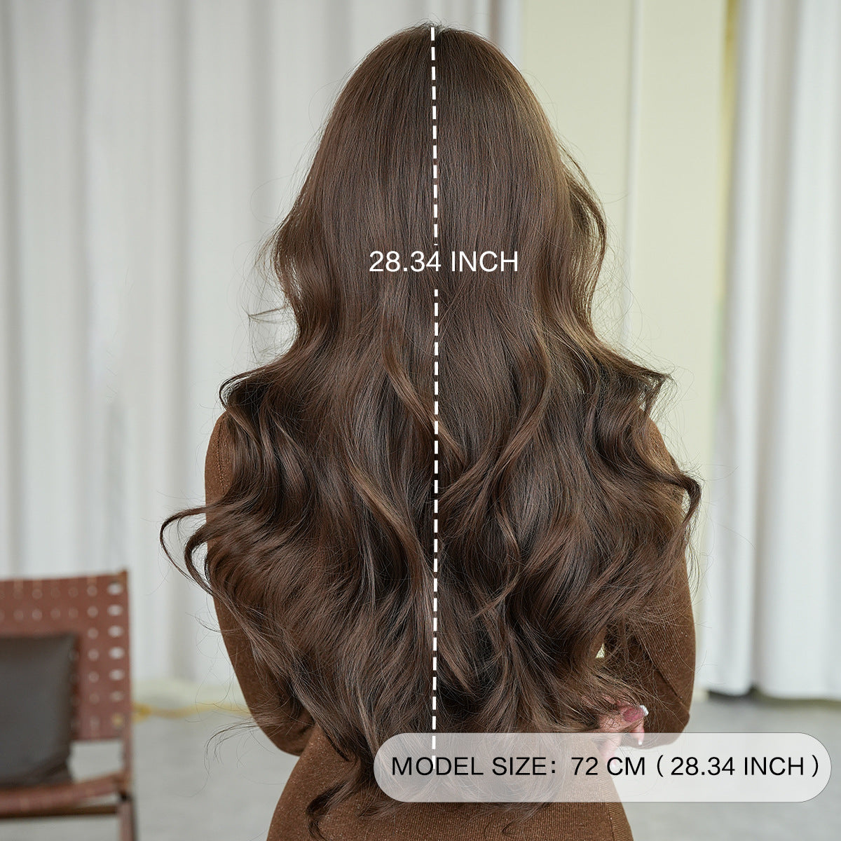 Gray Honey Brown Long Wavy Wig - Everyday Fashion (Fluffy Bangs) (FEVERCOS)
