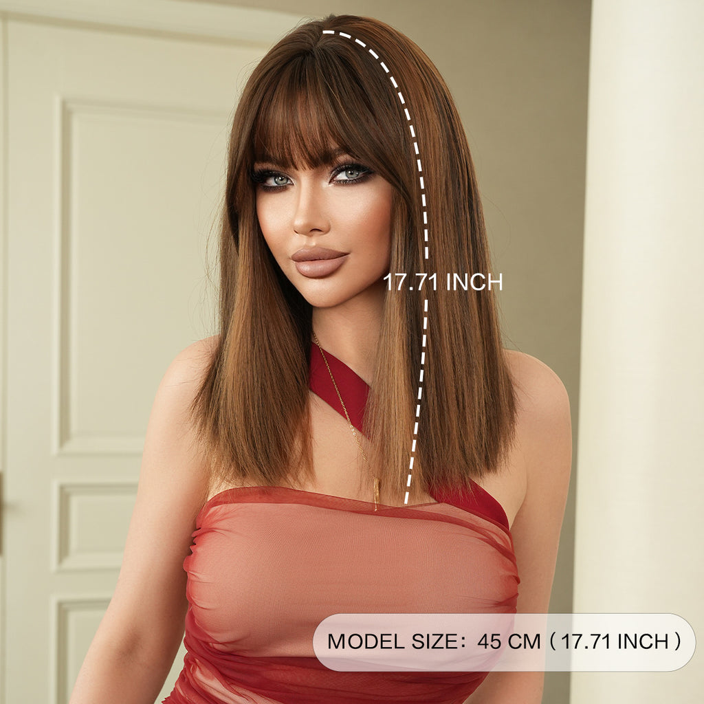 Antique White Flaxen Coffee Brown Highlight Wig - Everyday Fashion (Shoulder Straight) (FEVERCOS)