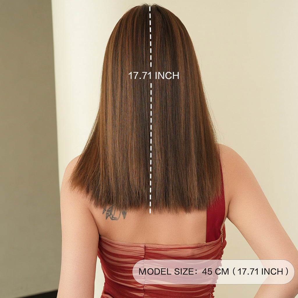 Rosy Brown Flaxen Coffee Brown Highlight Wig - Everyday Fashion (Shoulder Straight) (FEVERCOS)