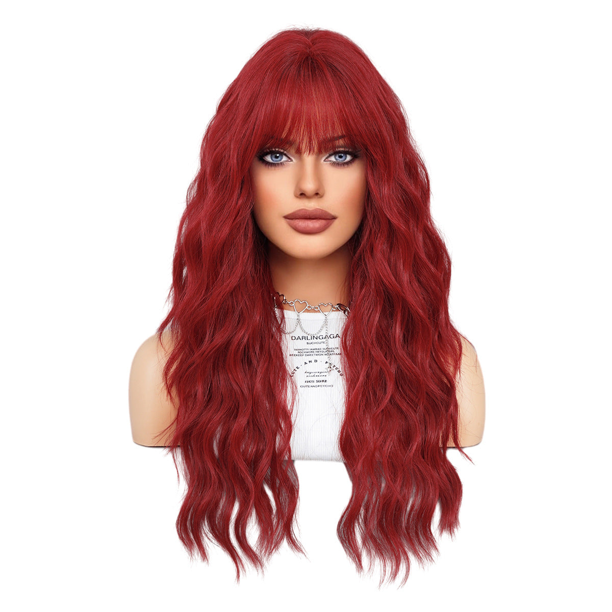 White Smoke Seductive Red Wool Curl Wig - Street Fashion (Long Waves Bangs) (FEVERCOS)