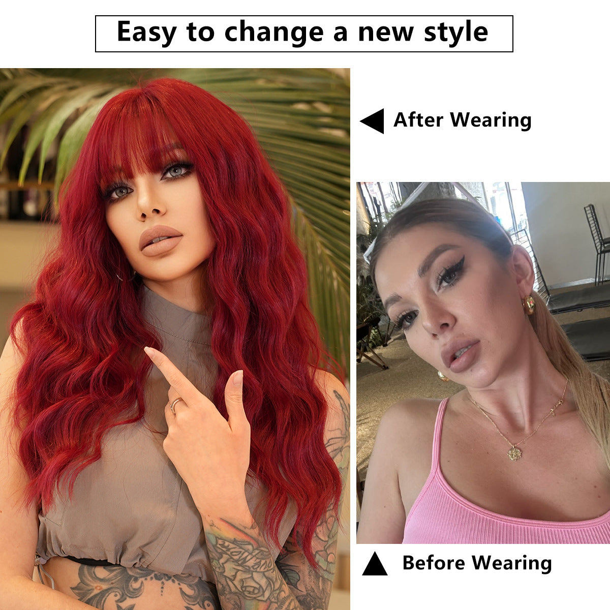 White Smoke Seductive Red Wool Curl Wig - Street Fashion (Long Waves Bangs) (FEVERCOS)