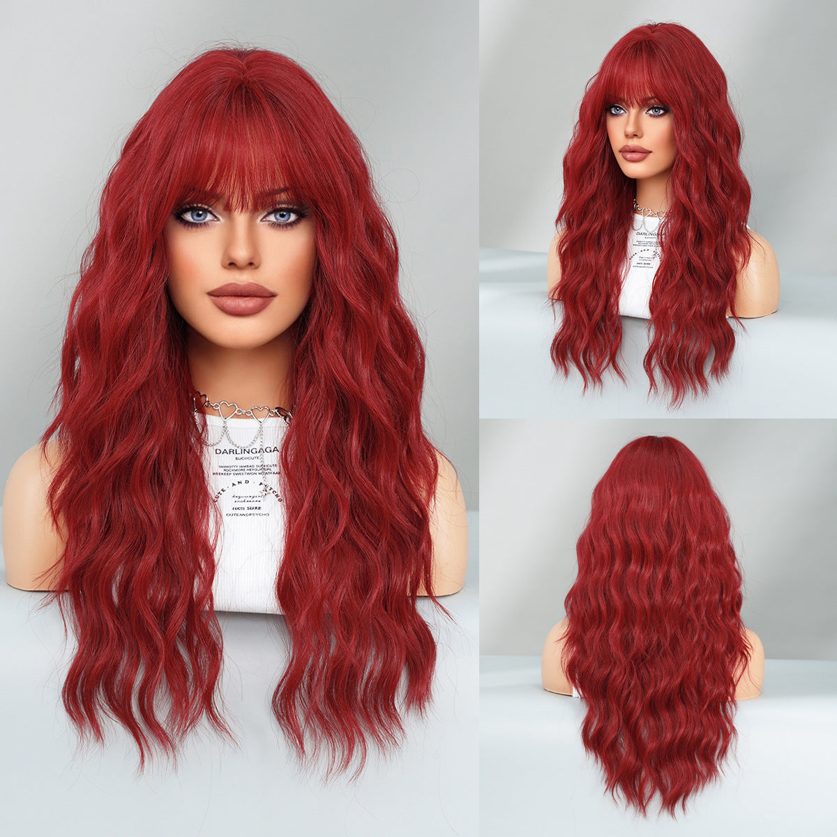 Gray Seductive Red Wool Curl Wig - Street Fashion (Long Waves Bangs) (FEVERCOS)