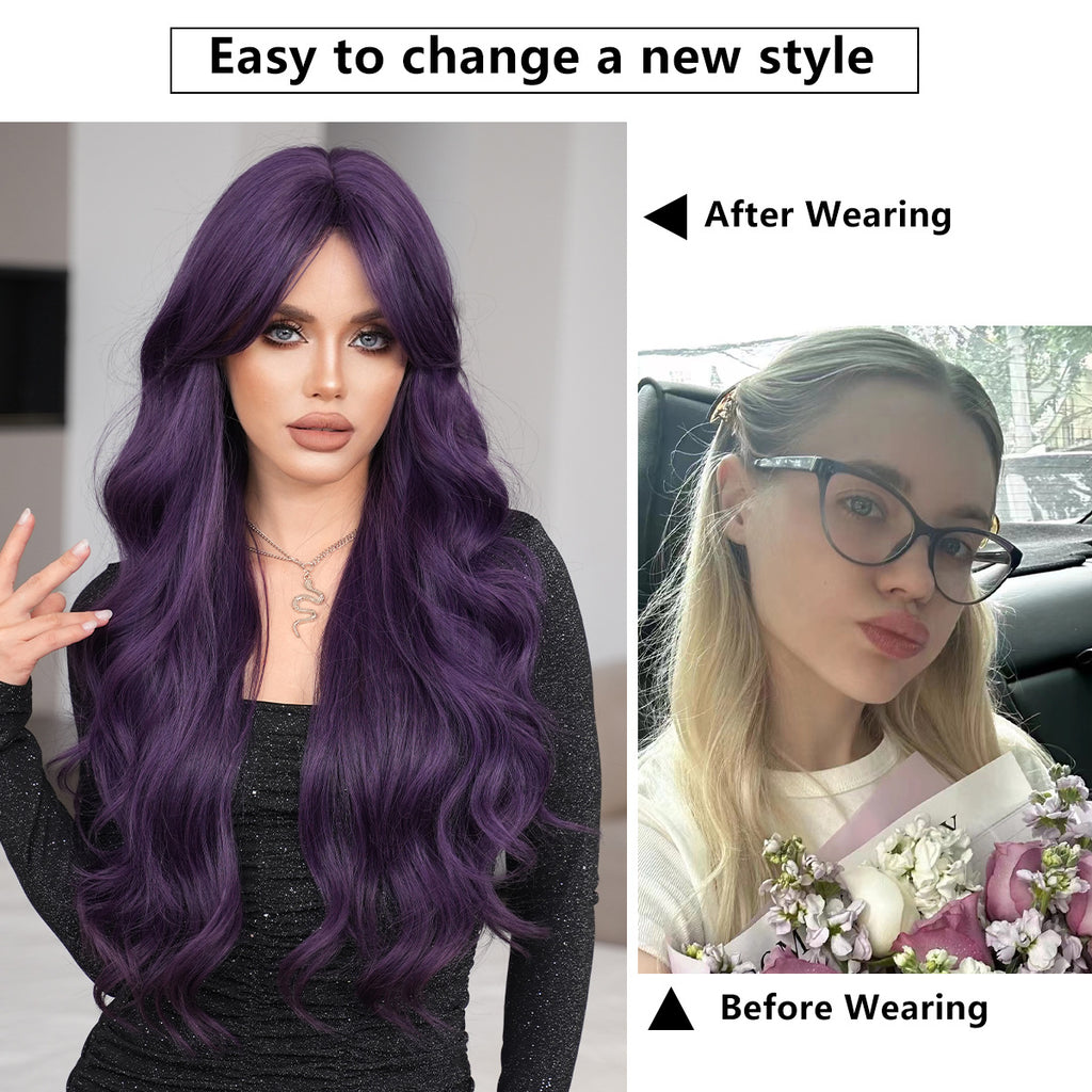 White Smoke Anemone Purple Long Wavy Wig - Subculture Fashion (Fluffy Volume Lolita) (FEVERCOS)