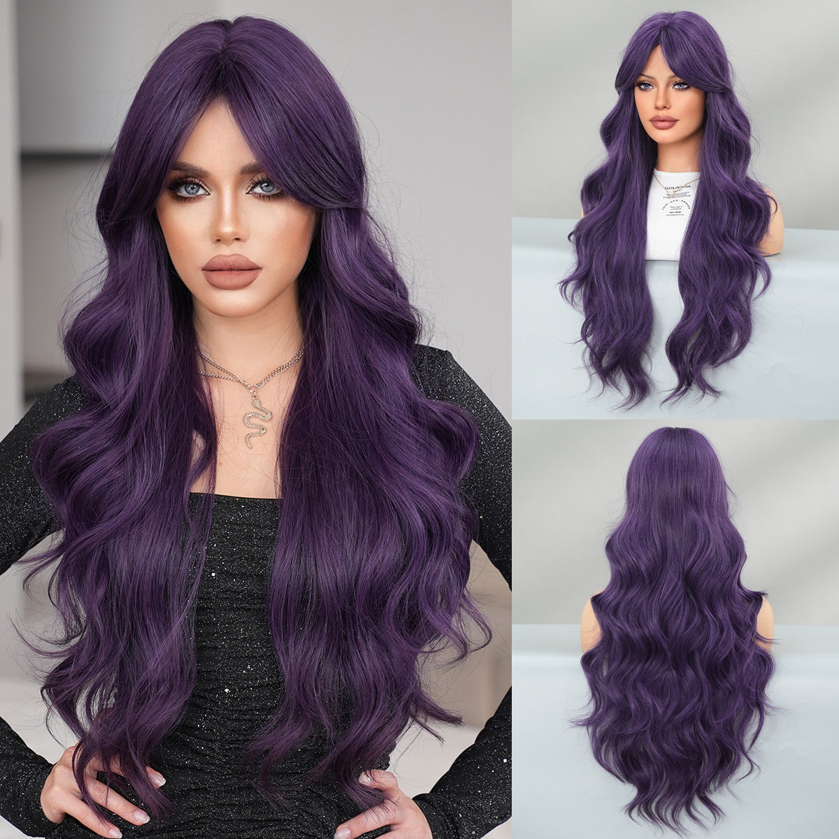 Gray Anemone Purple Long Wavy Wig - Subculture Fashion (Fluffy Volume Lolita) (FEVERCOS)