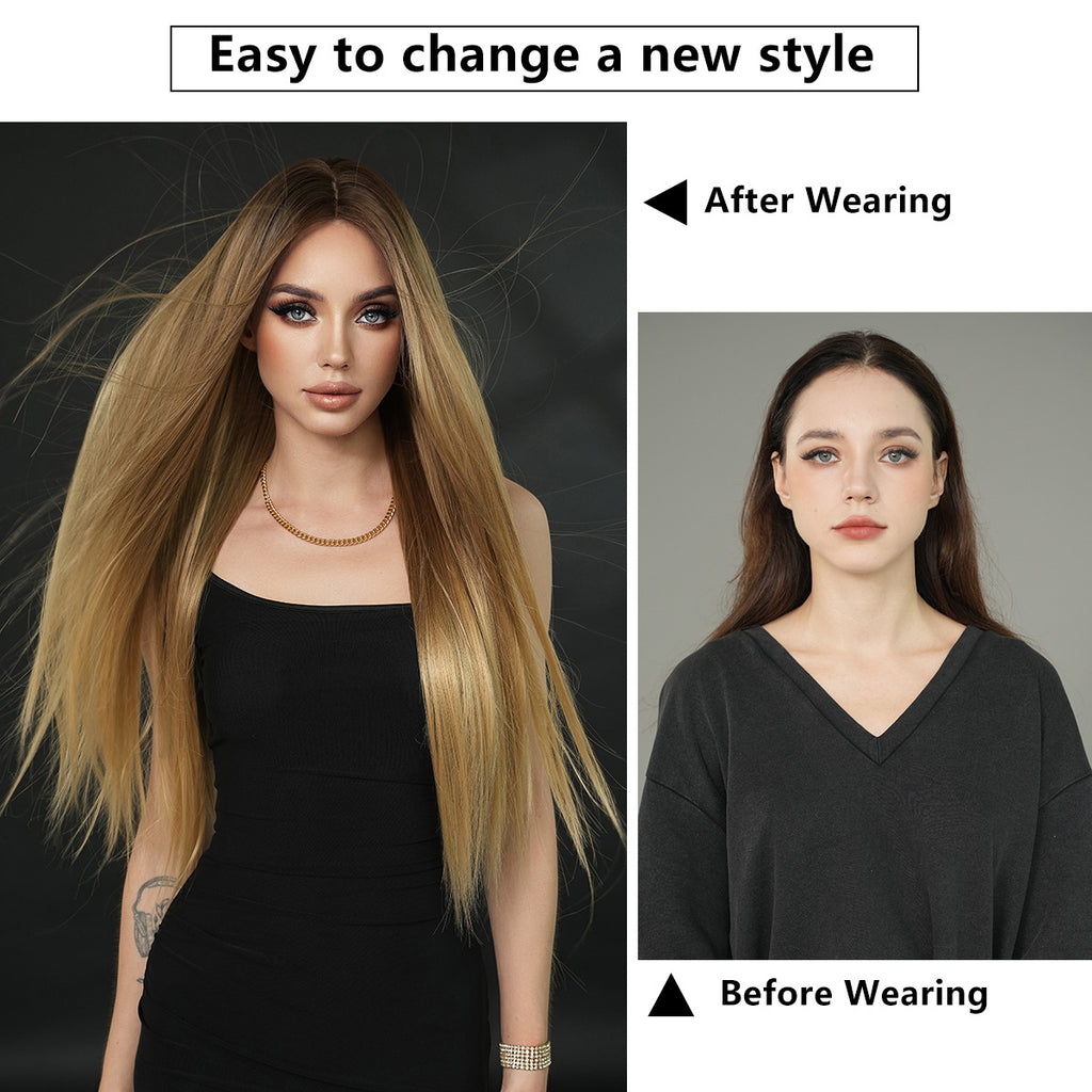 White Smoke Super Long Blonde Gradient Lace Wig - Elite Lace Fronts (Middle Part Straight) (FEVERCOS)