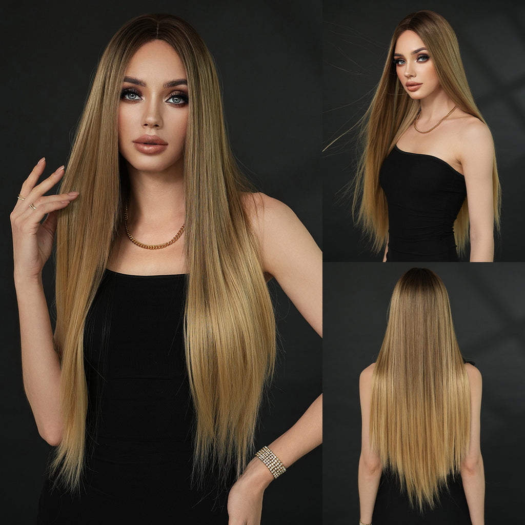 Black Super Long Blonde Gradient Lace Wig - Elite Lace Fronts (Middle Part Straight) (FEVERCOS)