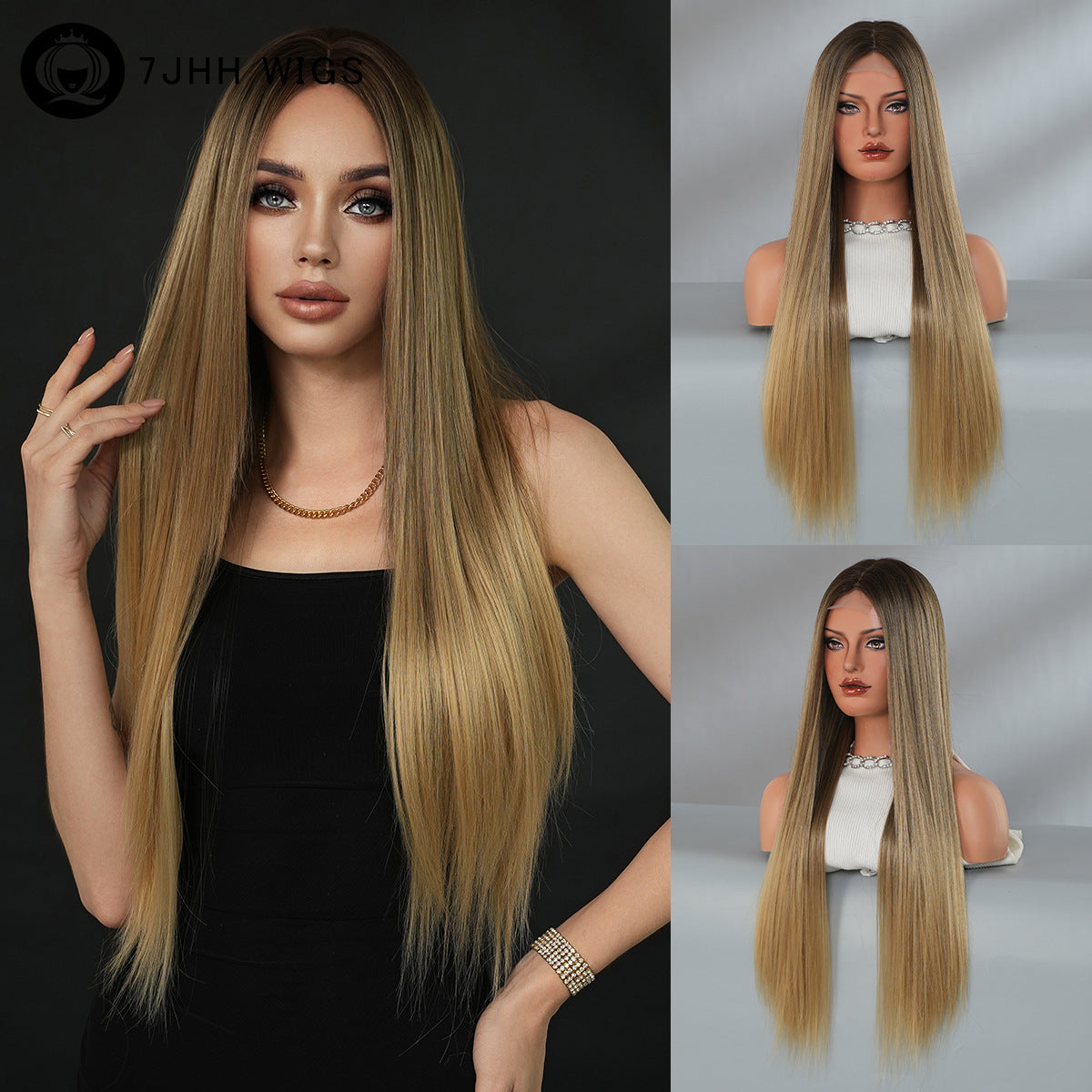 Black Super Long Blonde Gradient Lace Wig - Elite Lace Fronts (Middle Part Straight) (FEVERCOS)
