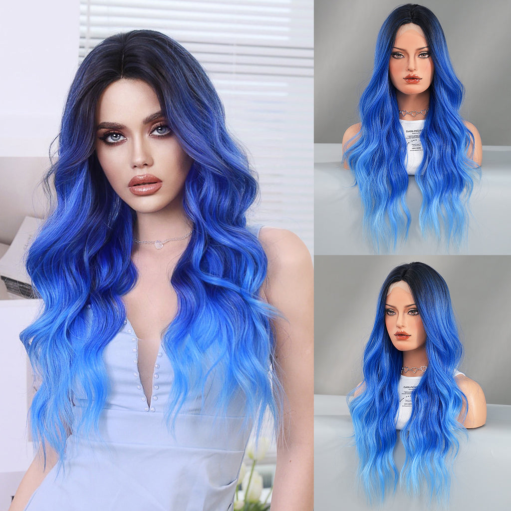 Lavender Iris Blue Gradient Lace Wig - Elite Lace Fronts (Long Wavy T-Part) (FEVERCOS)