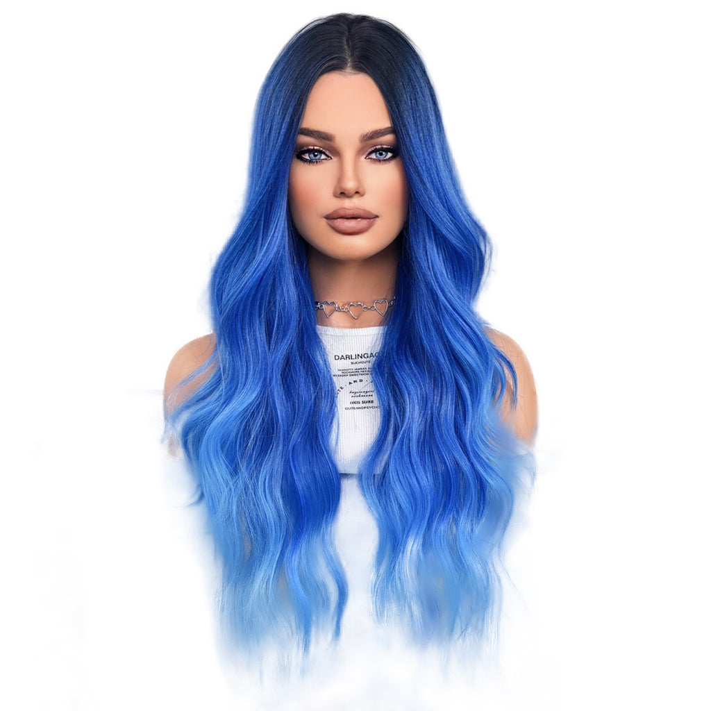 White Smoke Iris Blue Gradient Lace Wig - Elite Lace Fronts (Long Wavy T-Part) (FEVERCOS)