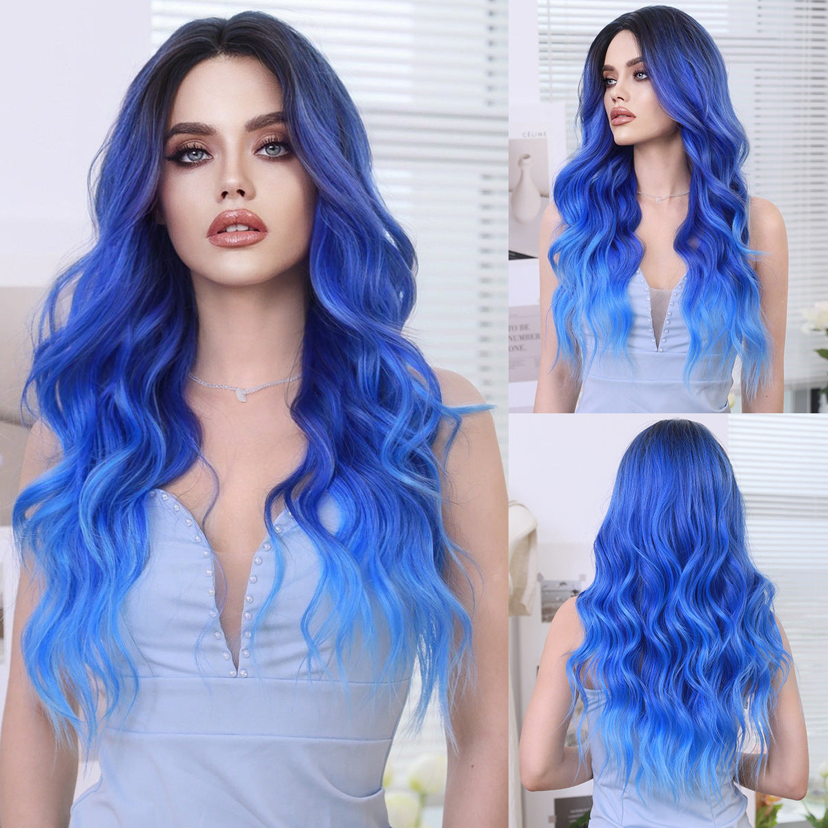 Lavender Iris Blue Gradient Lace Wig - Elite Lace Fronts (Long Wavy T-Part) (FEVERCOS)