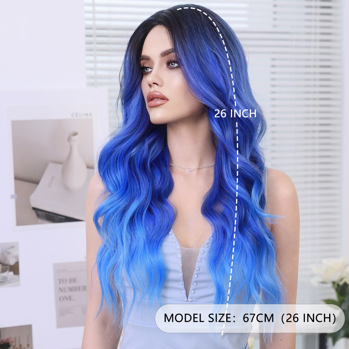 Lavender Iris Blue Gradient Lace Wig - Elite Lace Fronts (Long Wavy T-Part) (FEVERCOS)