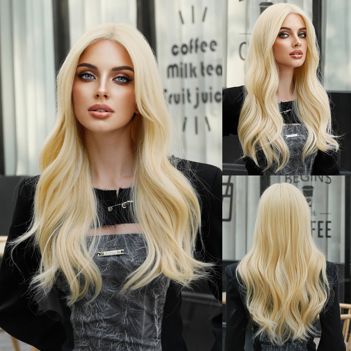 Black Light Blonde 13x1 Lace Front Wig - Elite Lace Fronts (Middle Part Straight) (FEVERCOS)