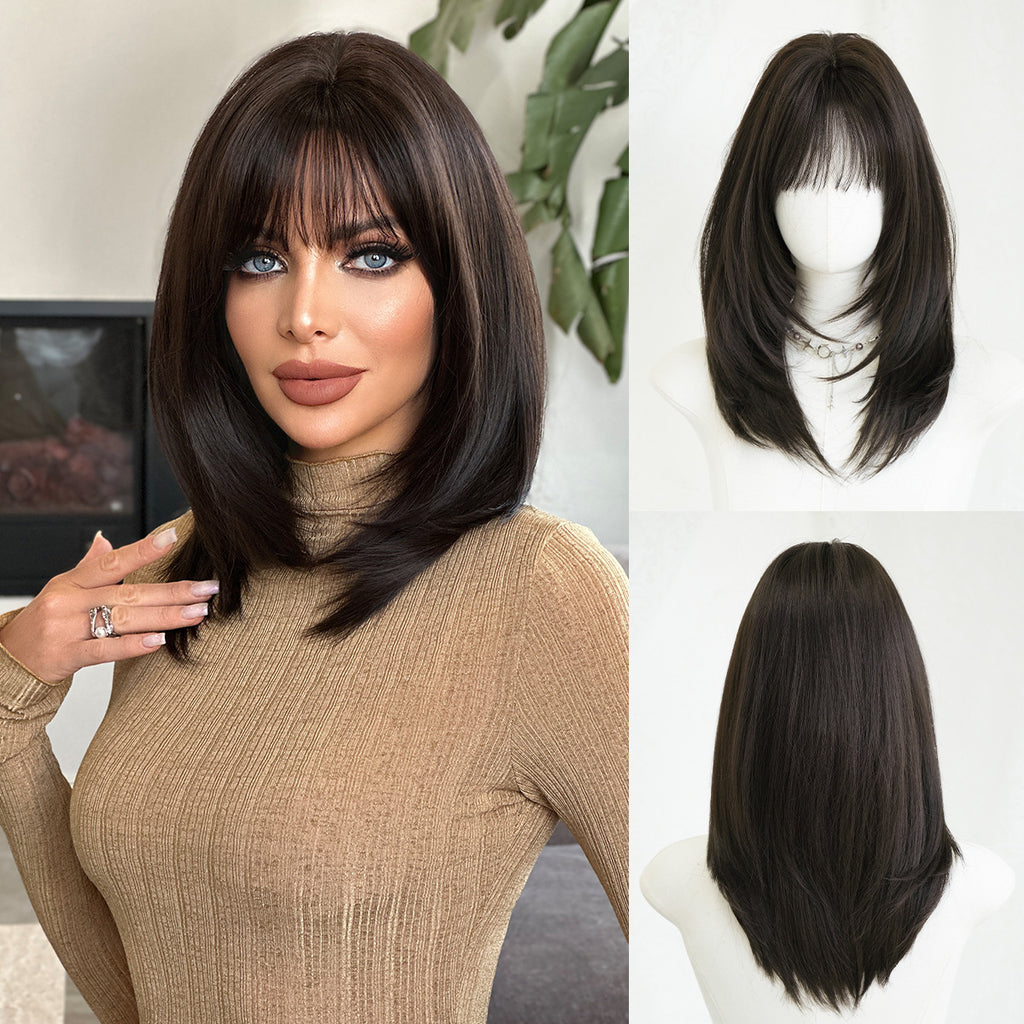 Lavender Black Tea Shoulder-Length Straight Wig - Everyday Fashion (Layered Cut) (FEVERCOS)