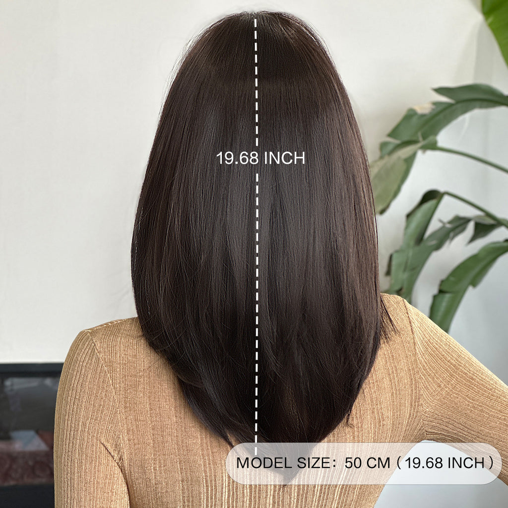Light Gray Black Tea Shoulder-Length Straight Wig - Everyday Fashion (Layered Cut) (FEVERCOS)