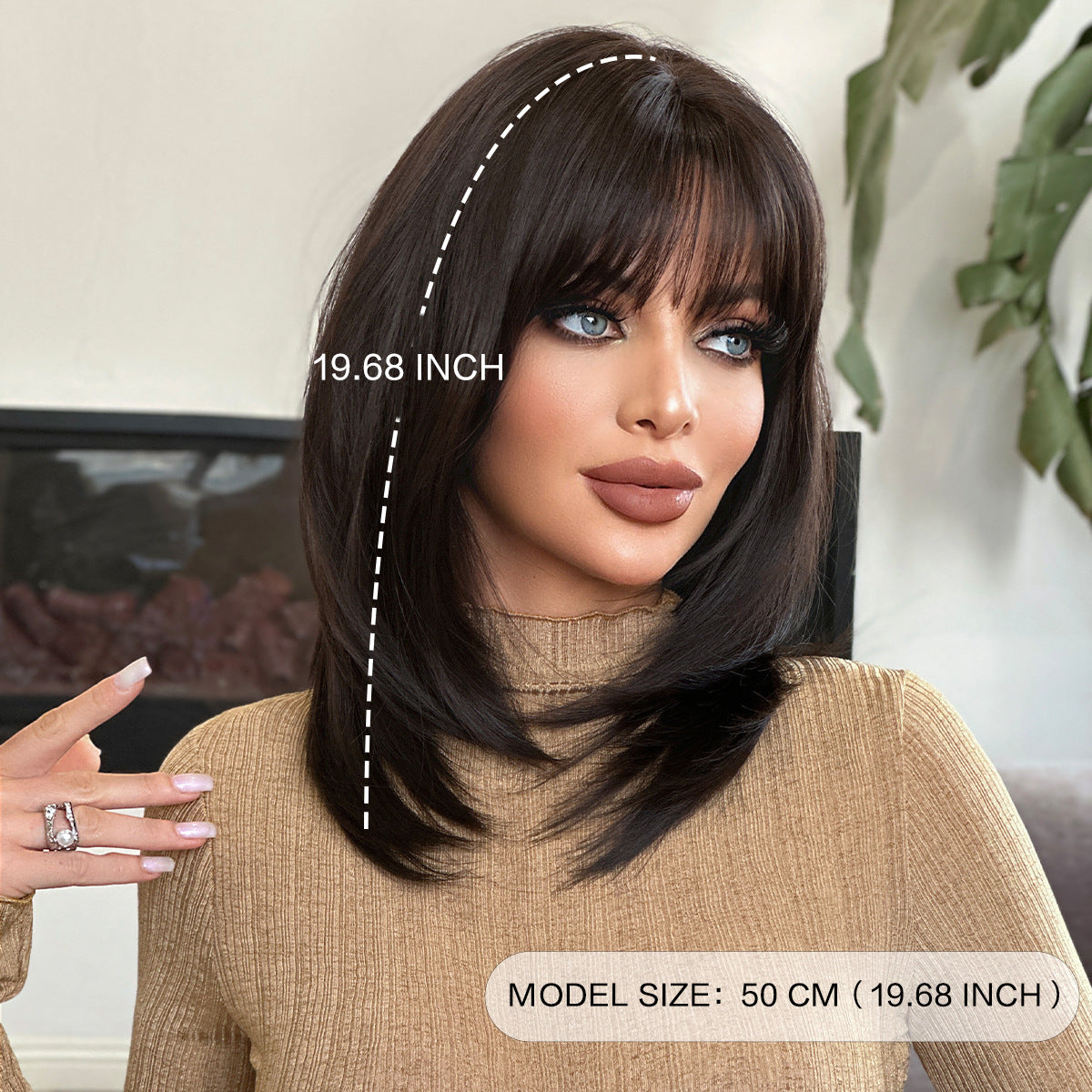 Light Gray Black Tea Shoulder-Length Straight Wig - Everyday Fashion (Layered Cut) (FEVERCOS)