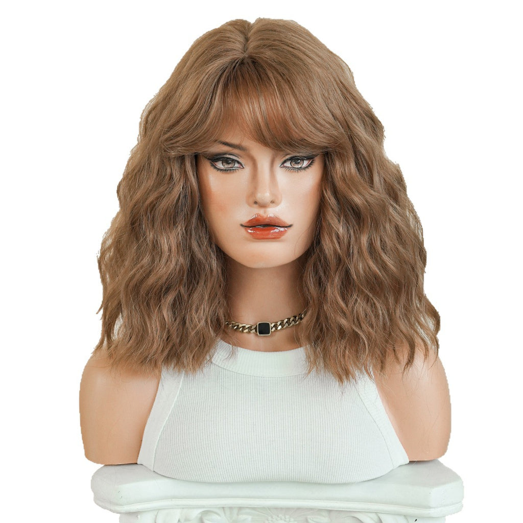 White Smoke 12-Inch Brown Wavy Bob Wig - Everyday Fashion (Side Part) (FEVERCOS)