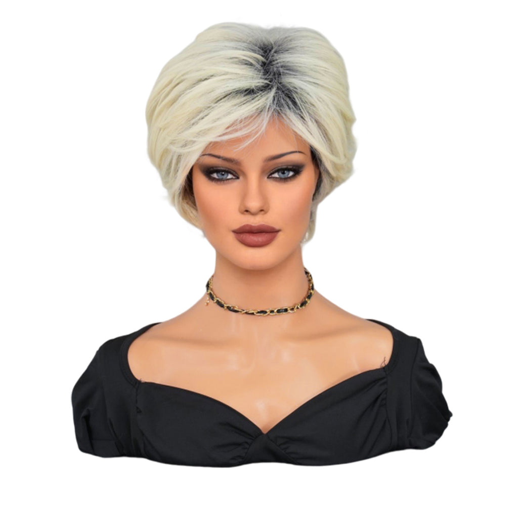 White Smoke Platinum Grey Layered Pixie Cut Wig - Summer Collection (Gradient Roots) (FEVERCOS)