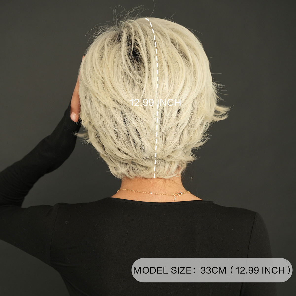 Dark Slate Gray Platinum Grey Layered Pixie Cut Wig - Summer Collection (Gradient Roots) (FEVERCOS)