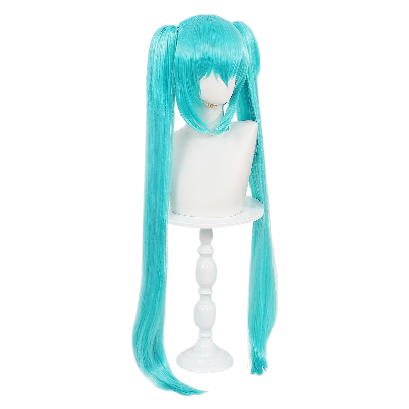 White Smoke Hatsune Miku (McDonald's Collab Ver.) Cosplay Wig - (Teal Tiger Clip Ponytails) (FEVERCOS)