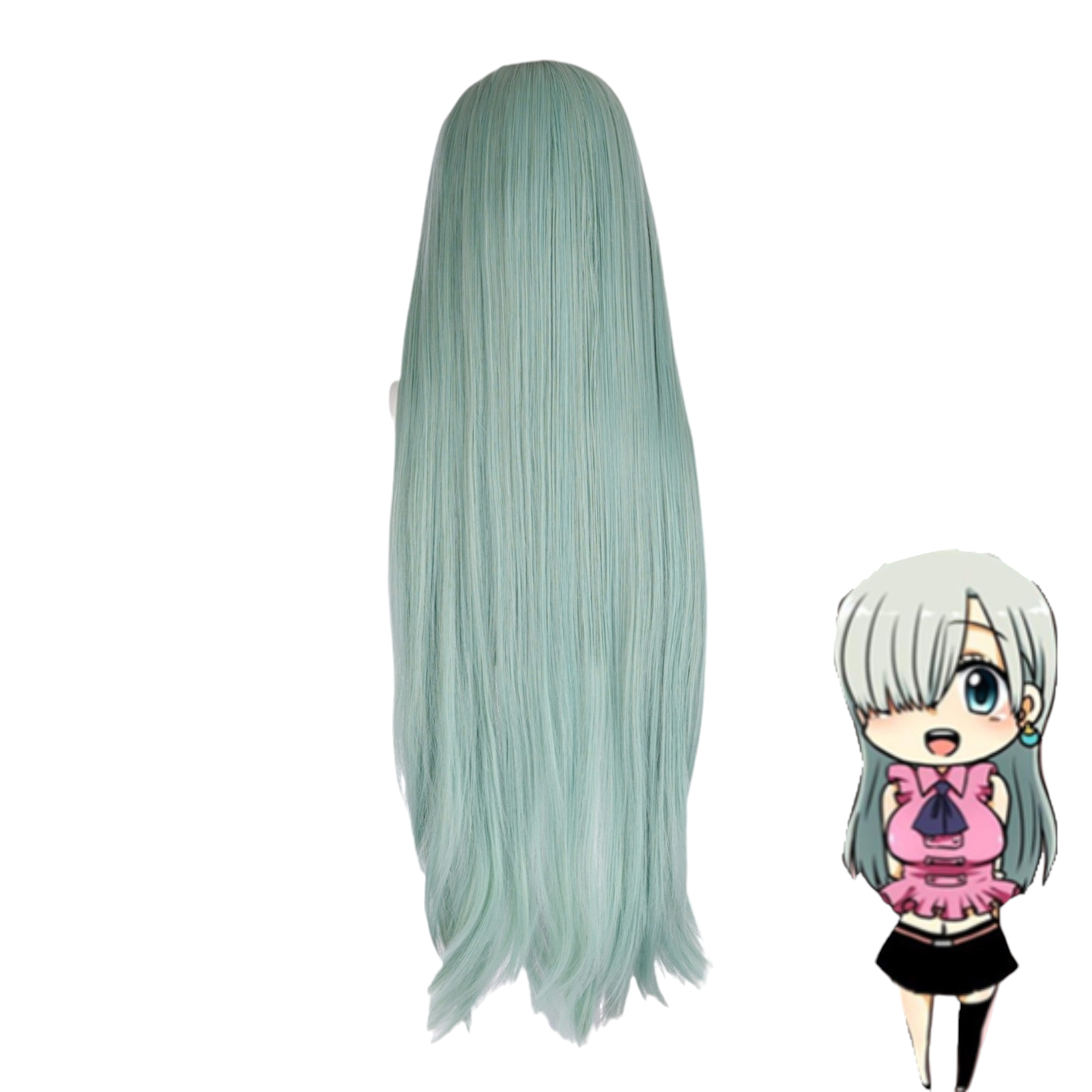 White Smoke Elizabeth Liones Cosplay Wig - The Seven Deadly Sins (Silver-Green Long) (FEVERCOS)
