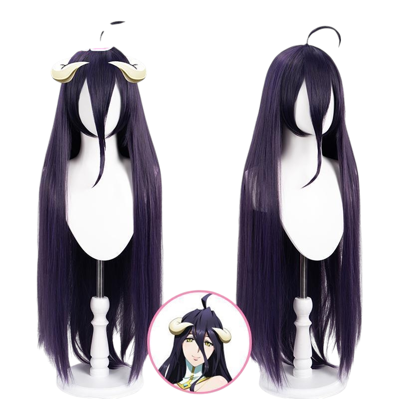 White Smoke Albedo Cosplay Wig - Overlord (Black-Purple Ahoge Long Straight) (FEVERCOS)