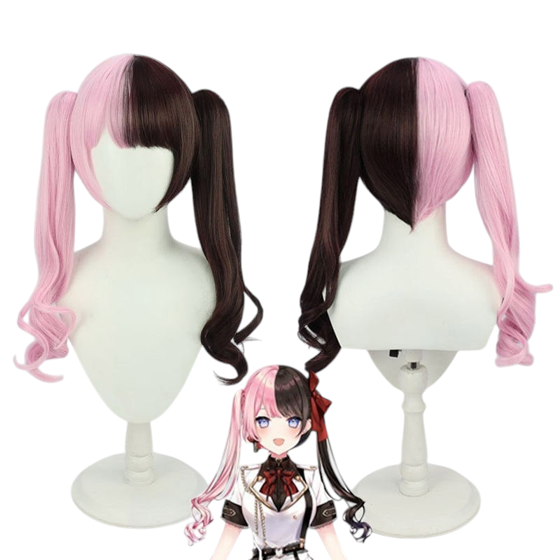 White Smoke Hinano Tachibana Cosplay Wig - VSPO! (Brown/Pink Split Style) (FEVERCOS)