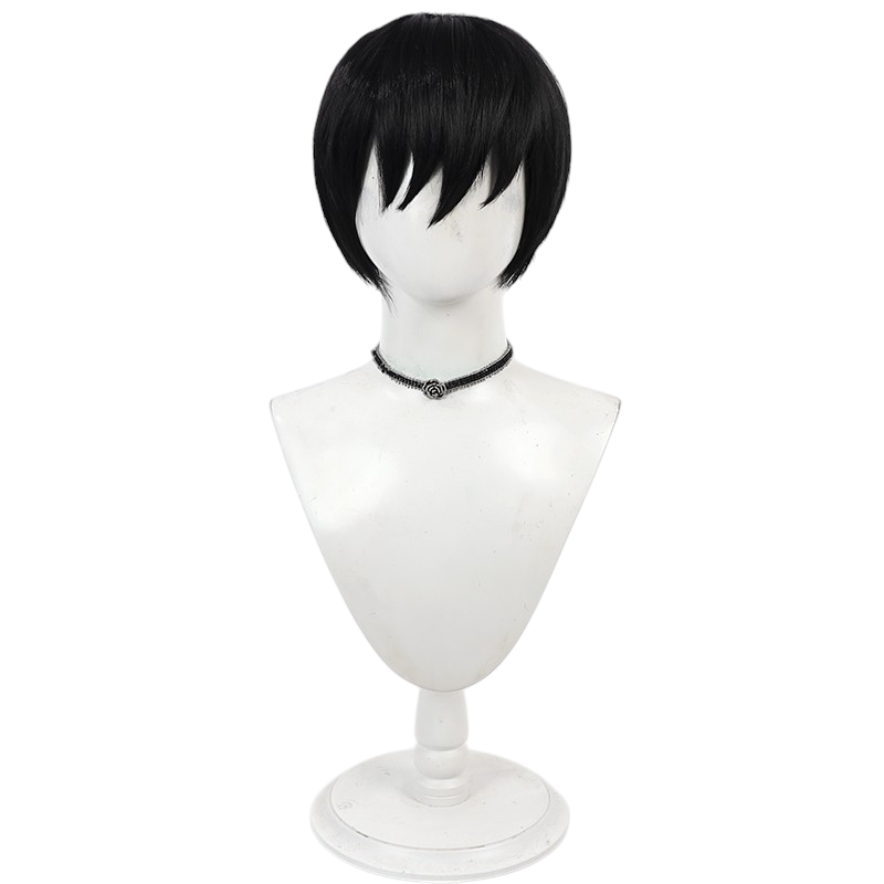 White Smoke Ranma Saotome (Male) Cosplay Wig - Ranma 1/2 (Black Teased Long Ponytail) (FEVERCOS)