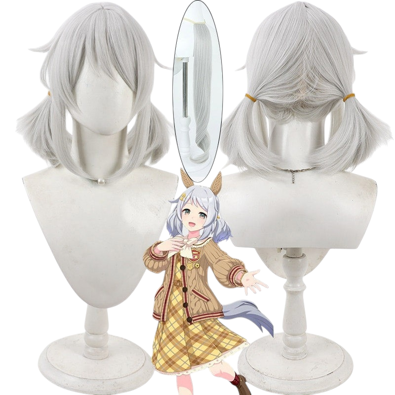 White Smoke Hishi Miracle (New Outfit) Cosplay Wig - Uma Musume (Grey-Blue with Tail) (FEVERCOS)
