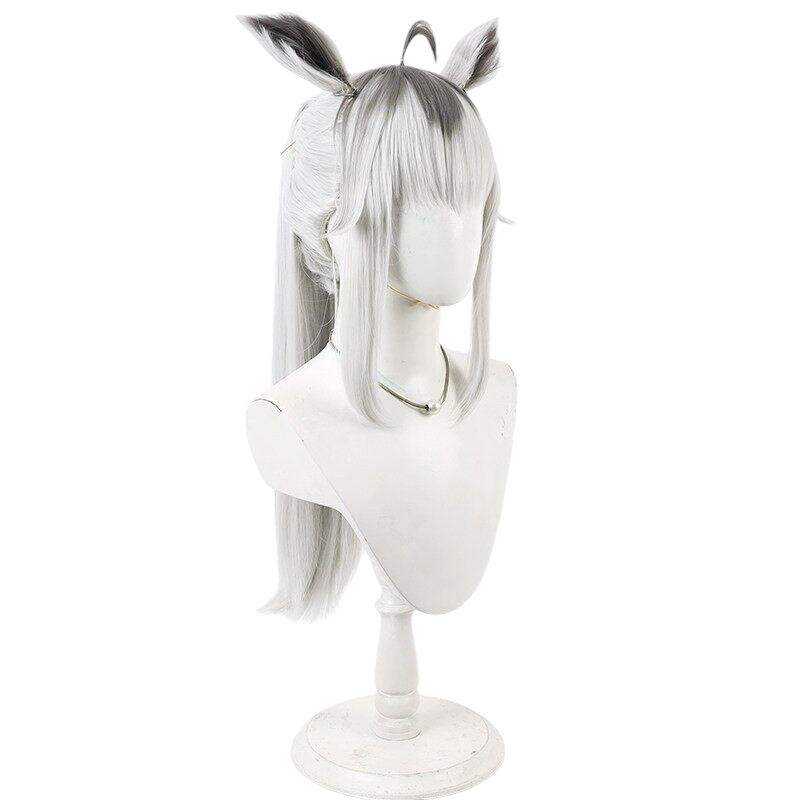 White Smoke Oguri Cap (Cinderella Gray) Cosplay Wig - Uma Musume (Detachable Long Ponytail with Ears) (FEVERCOS)