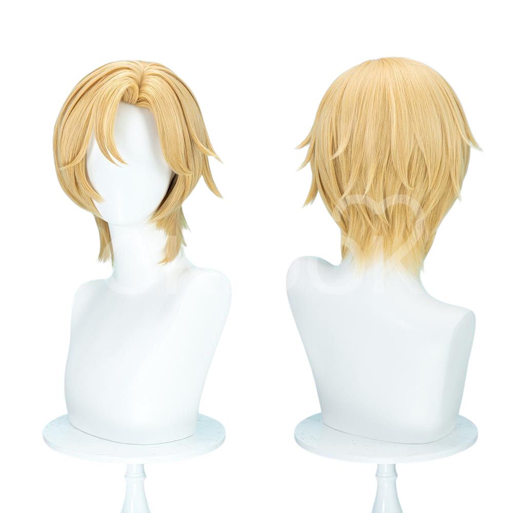 White Smoke Han Noah Cosplay Wig - PLAVE (35cm Golden Yellow Side Part Scalp) (FEVERCOS)