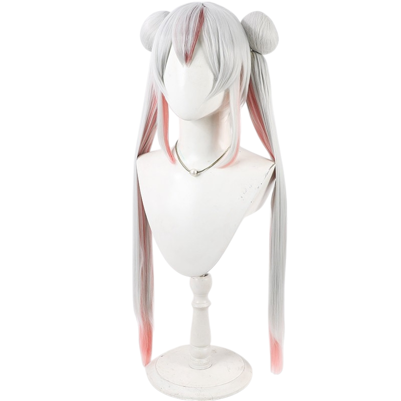 White Smoke Nakiri Ayame (Tennyo 3D Ver.) Cosplay Wig - Hololive VTuber (Detachable Bun Ponytail) (FEVERCOS)