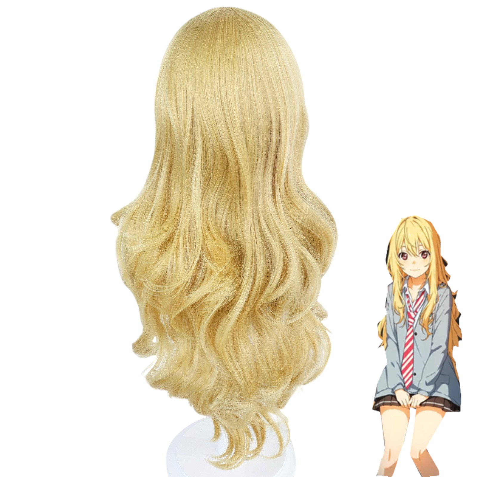 White Smoke Kaori Miyazono Cosplay Wig - Your Lie in April (Blonde Wavy Scalp) (FEVERCOS)