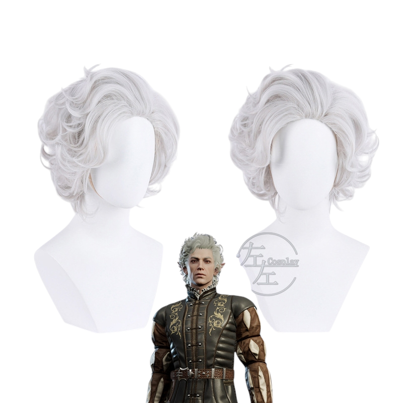 White Smoke Astarion Cosplay Wig - Baldur's Gate 3 (Silver Grey Curly) (FEVERCOS)