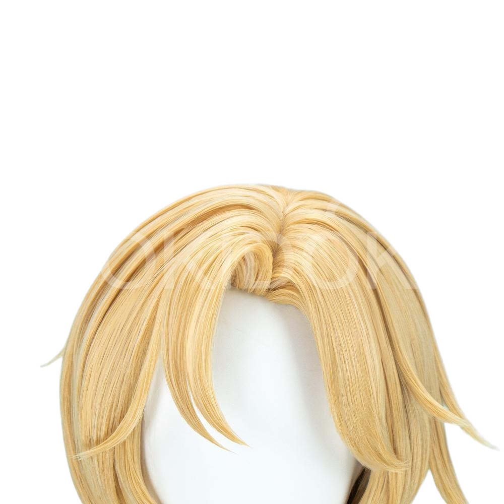 White Smoke Han Noah Cosplay Wig - PLAVE (35cm Golden Yellow Side Part Scalp) (FEVERCOS)